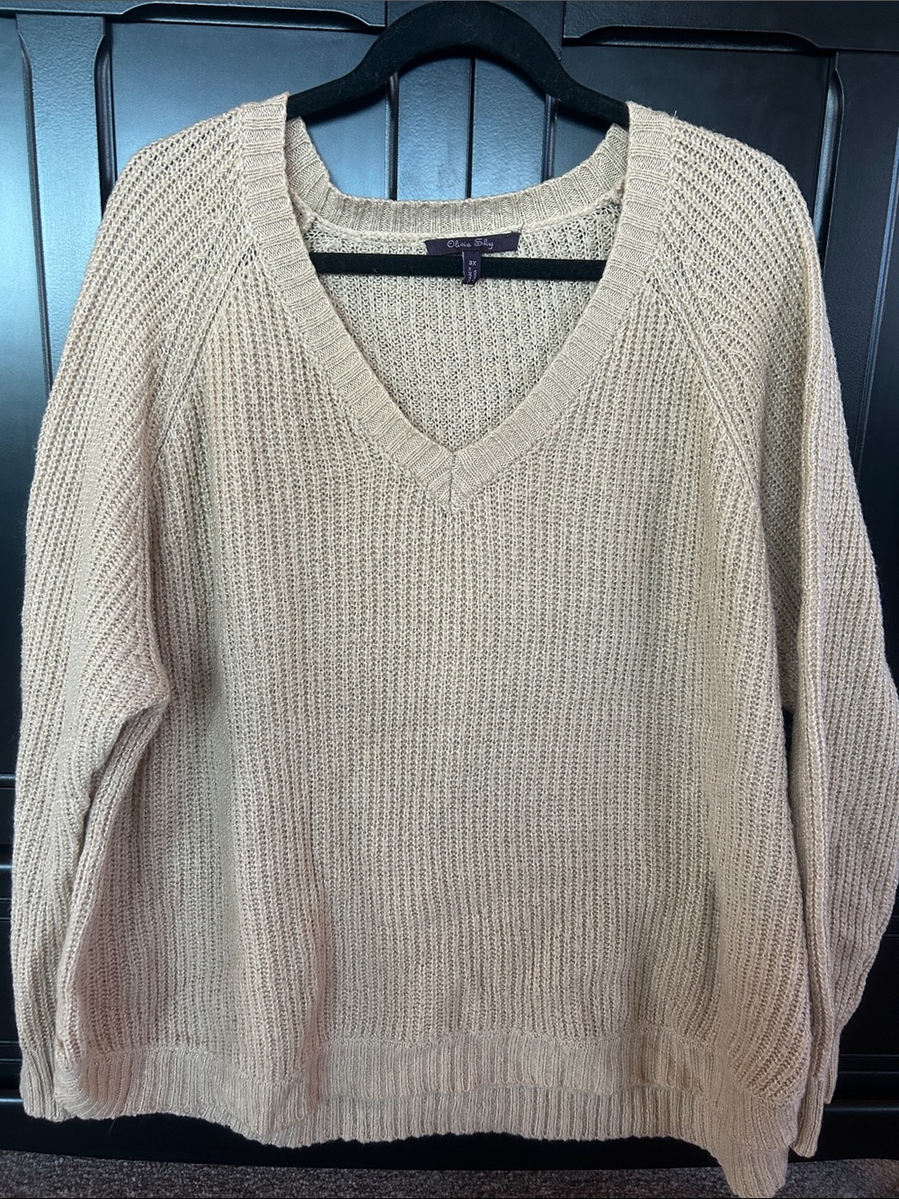 Olivia Sky V-Neck Ribbed Knit Sweater - Tan